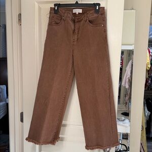 Classic Brown Wide Leg Jeans with Frayed Hem